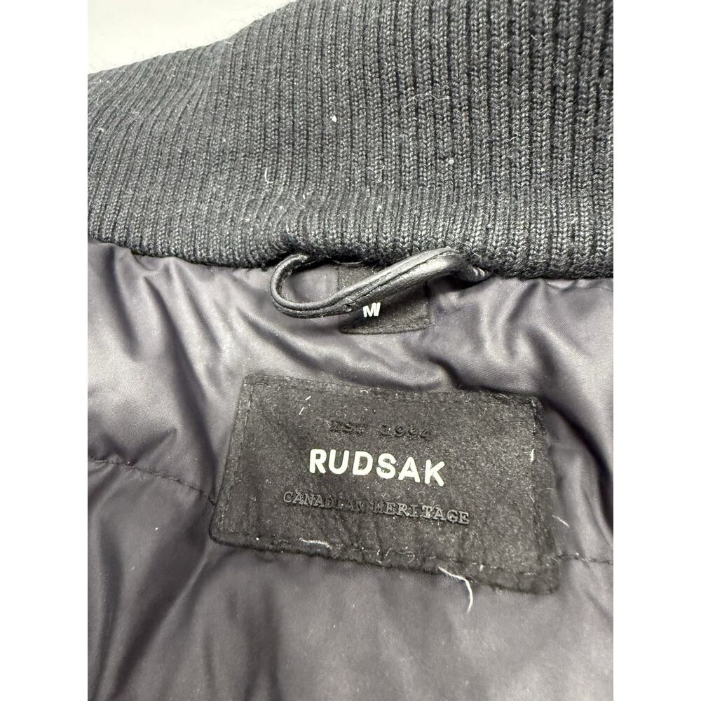 RUDSAK Grace Black Down Puffer Coat M Genuine Leather Sleeves Real Fur Parka - Picture 13 of 15